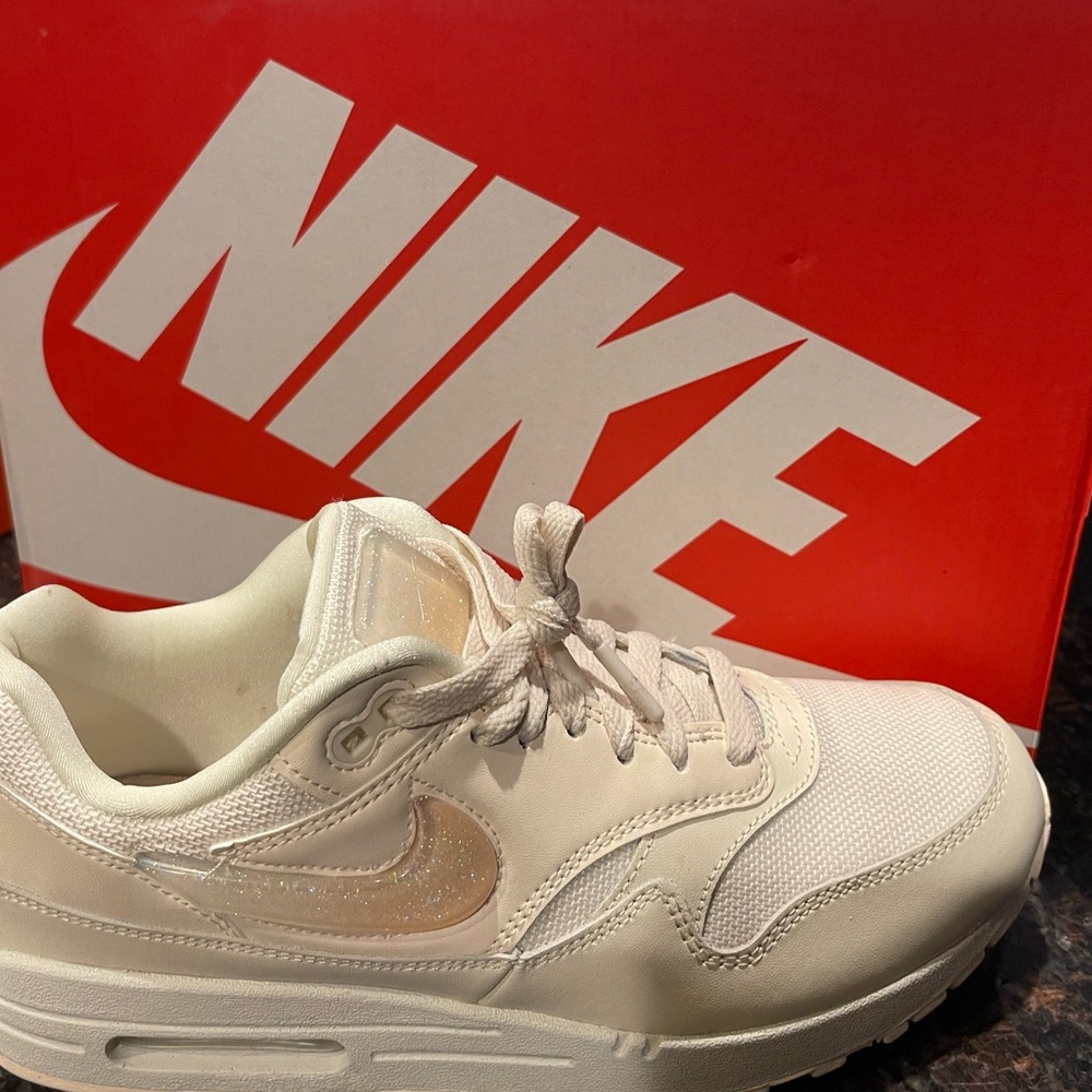 NWT Nike Air Max 1 JP, pale ivory/summit white, size 9. NWT
